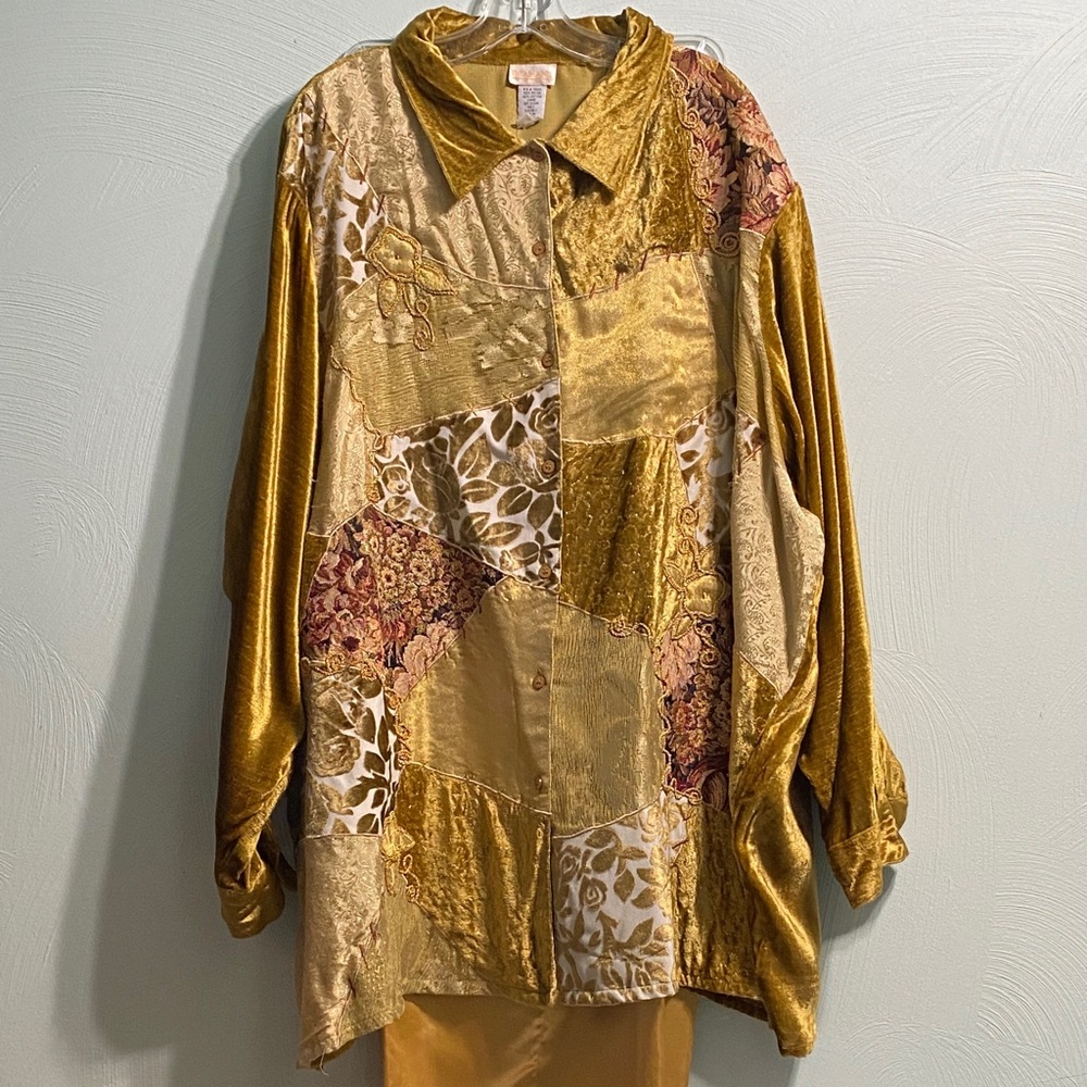 Roaman’s Fancy gold colored patchwork satiny velvety size 3X Pantsuit Set - Picture 3 of 16